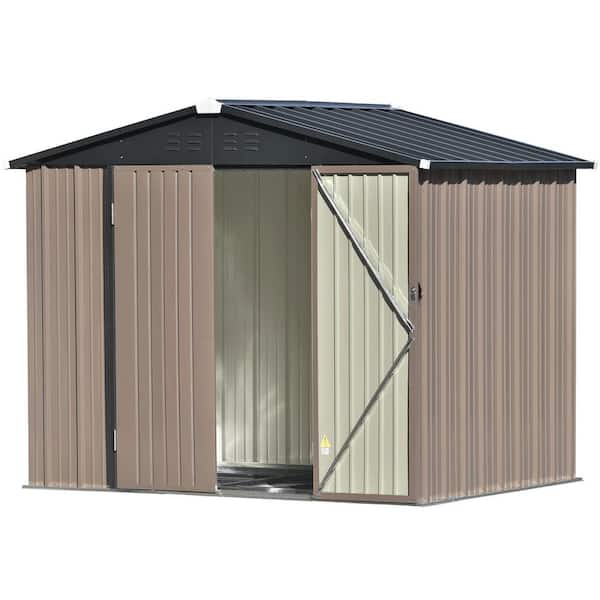 Mondawe Happy 8 ft. W x 6 ft. D Utility Lawn Galvanized Metal Storage Shed  Double Doors with Lock in Brown (44 sq. ft.) MD-TX196AAD - The Home Depot