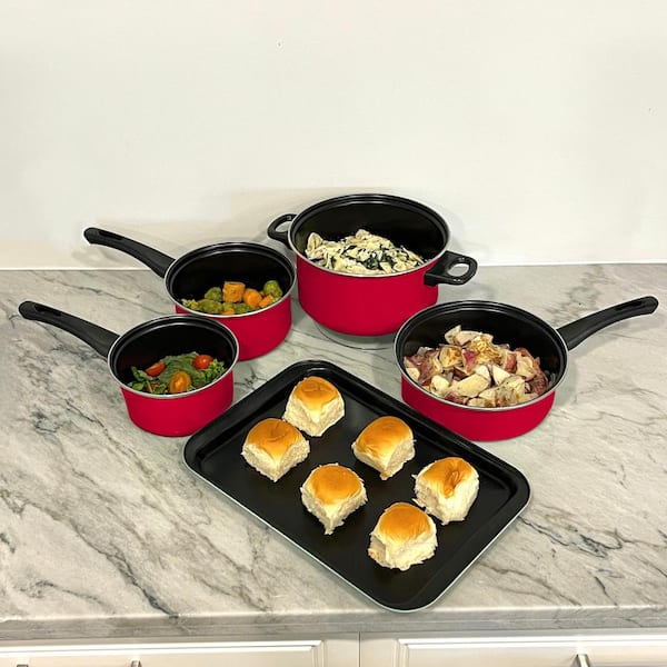 LEXI HOME 8-Piece Nonstick Carbon Steel Cookware Set with Cookie Sheet in  Red LB6375 - The Home Depot