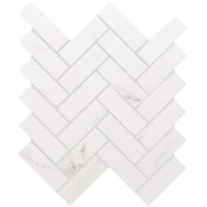 Michelangelo Calacatta 12 in. x 15 in. Herringbone Matte Porcelain Floor and Wall Mosaic Tile (4.77 sq. ft. / Case)