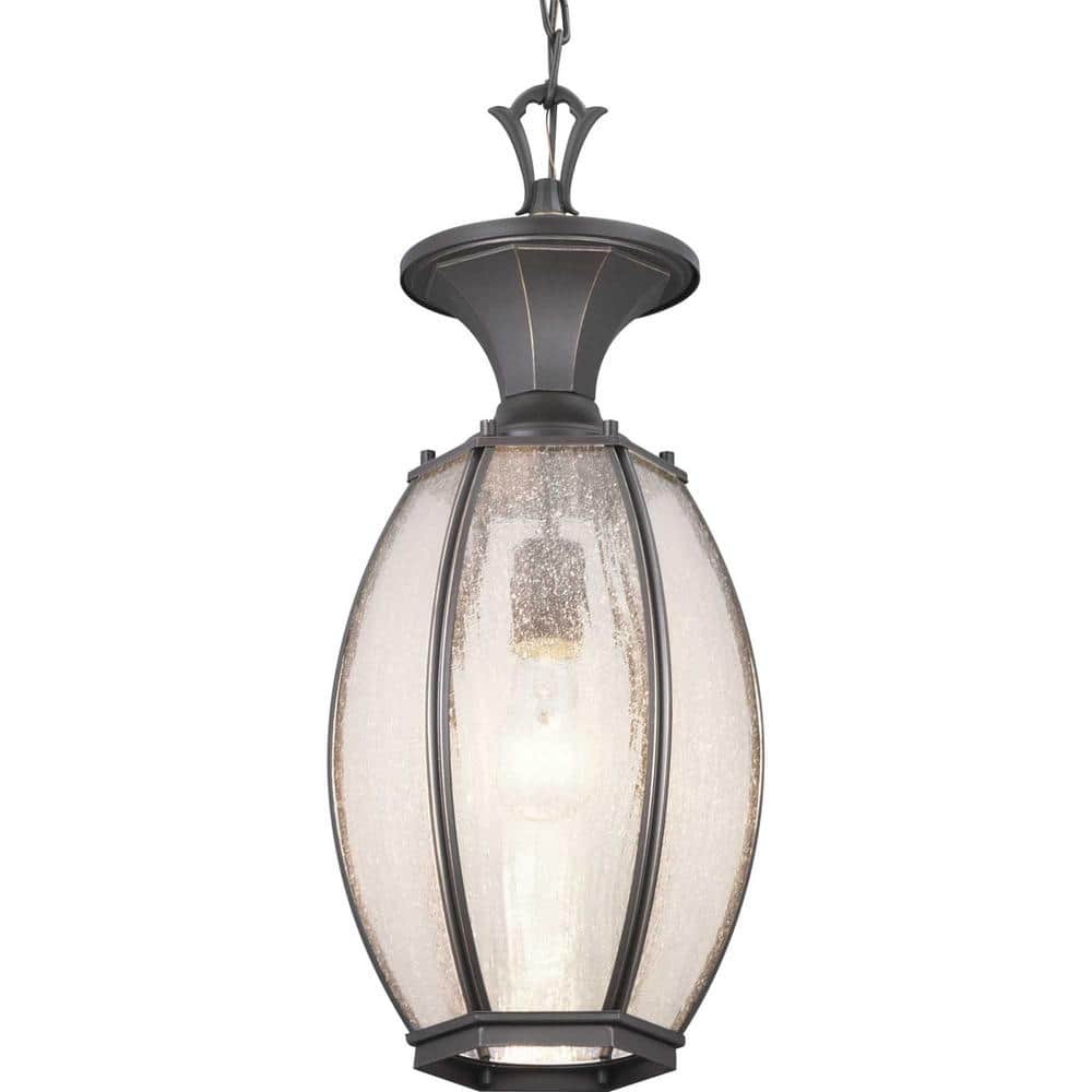 Antique Bronze Outdoor Hanging Lantern with Seeded Glass