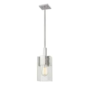 Gantt 4.75 in. 1-Light Brushed Nickel Shaded Mini Pendant Light with Seedy Glass Shade with No Bulb Included