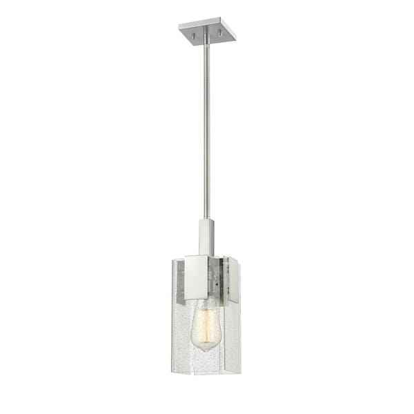 Unbranded Gantt 4.75 in. 1-Light Brushed Nickel Shaded Mini Pendant Light with Seedy Glass Shade with No Bulb Included