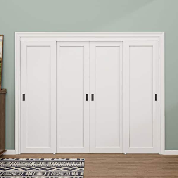 96 in. x 80 in. 1-Paneled Blank Pattern White Primed MDF Sliding Door with Hardware Kit