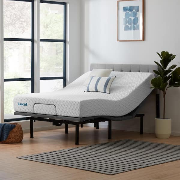 Lucid Comfort Collection Deluxe Adjustable Bed and 10 in. Medium Gel Memory Foam Queen Mattress Set