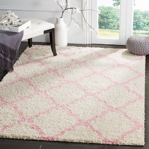 Dallas Shag Ivory/Light Pink Doormat 3 ft. x 5 ft. Geometric Area Rug