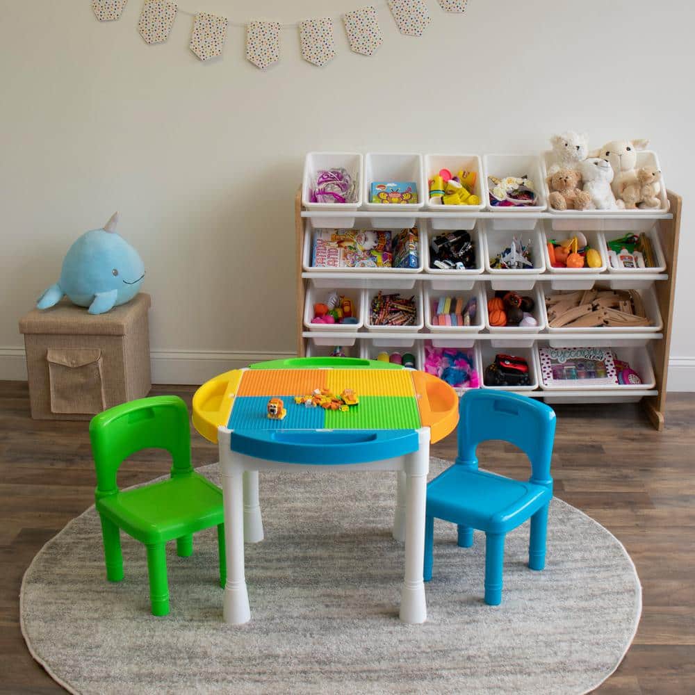 Natural Steel Rod Floor-Standing Storage Organizer with White Plastic Bins