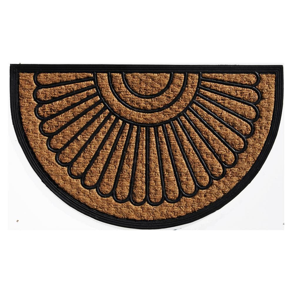 Sun Pointe Natural and Black Coir Rubber Half-Round Doormat