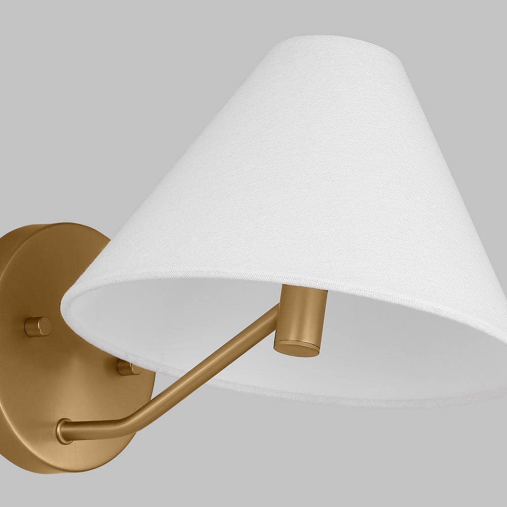 Satin Brass Wall Sconce with White Linen Shade