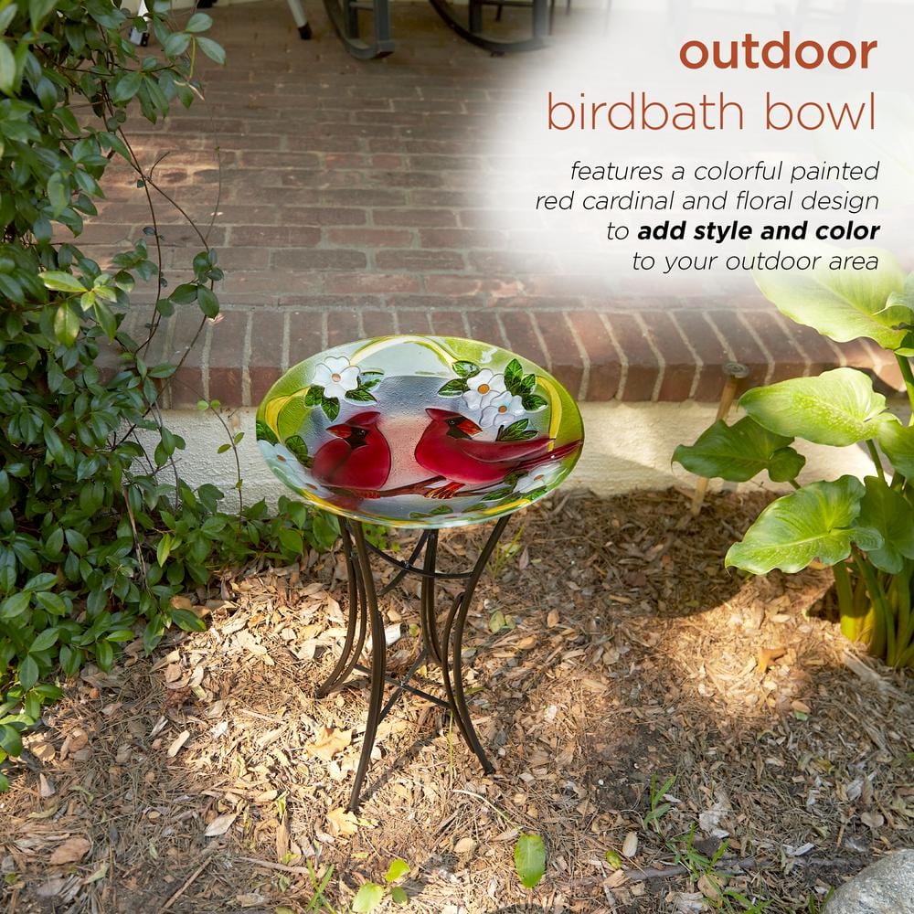 18" Multicolor Glass Bird Bath with Stand