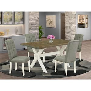 5-Piece Natural Oak Finish Solid Wood Top Dining table with 4 Chairs with Lattice Back