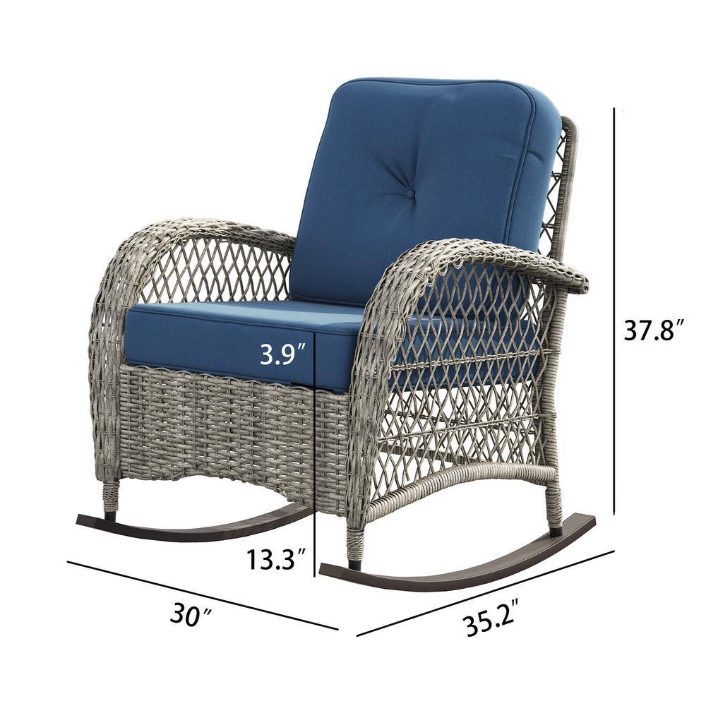 Salerno Gray Handwoven Resin Wicker Outdoor Rocking Chair with Cushions