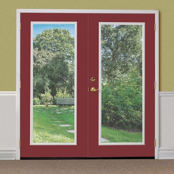 72 in. x 80 in. Red Bluff Steel Prehung Right-Hand Inswing Full Lite Clear Glass Patio Door with Brickmold, Vinyl Frame