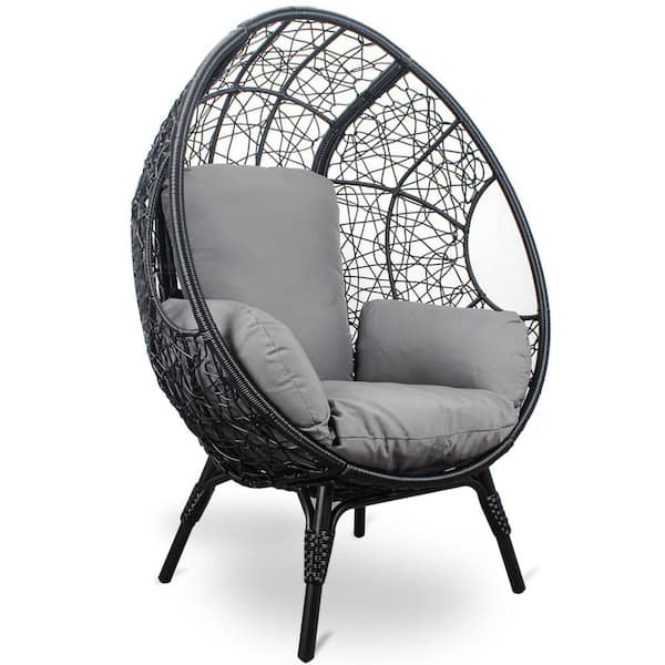 AUTMOON Outdoor Egg Chair Wicker Oversized Bird Nest Cage Chair with Stand, Lounger Chair with Cushion 400 lbs. Capacity