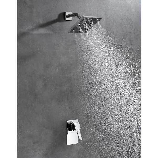 Single-Handle 1-Spray 6 in. Square Wall Mount Rain Fixed Shower Faucet in Chrome (Valve Included)