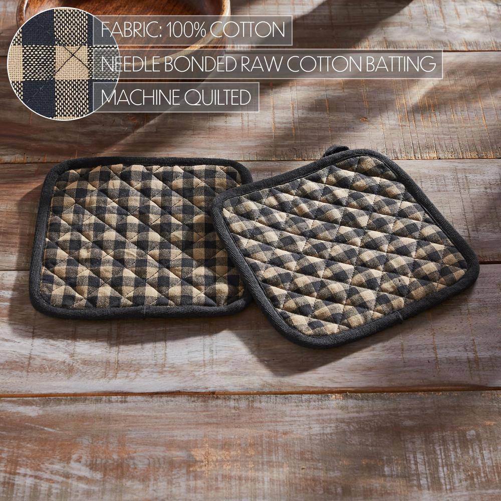 Country Black Check Cotton Pot Holder Set of 2