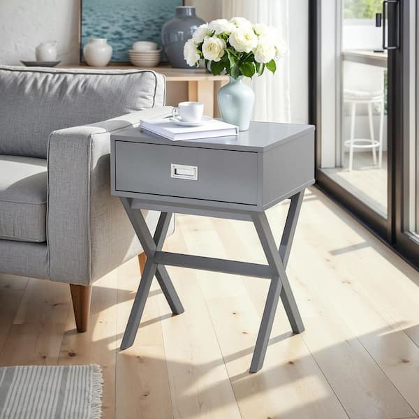 Convenience Concepts Designs2Go Landon 19 in. Gray Standard Rectangle Wood end Table with 1-Drawer