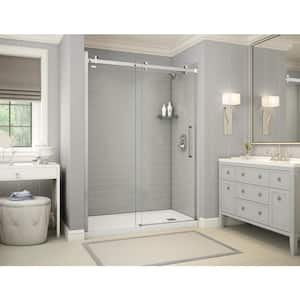 Utile Metro 32 in. x 60 in. x 83.5 in. Right Drain Alcove Shower Kit in Soft Grey with Chrome Shower Door