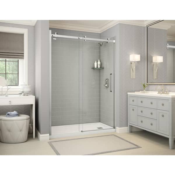 MAAX Utile Metro 32 in. x 60 in. x 83.5 in. Right Drain Alcove Shower Kit in Soft Grey with Chrome Shower Door