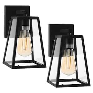 Matte Black Outdoor Hardwired Wall Lantern Sconce with No Bulbs Included (Set of 2)