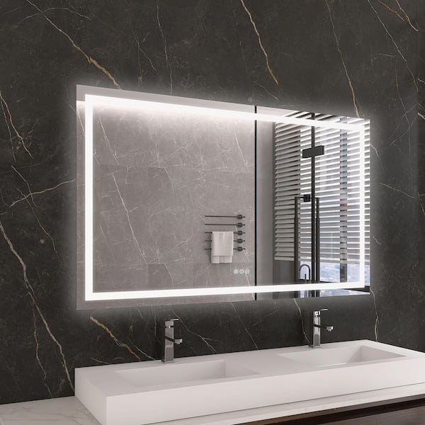 KariMo 60 in. W x 36 in. H Rectangular Frameless Wall Bathroom Vanity Mirror with Backlit Front Light, Dimmable