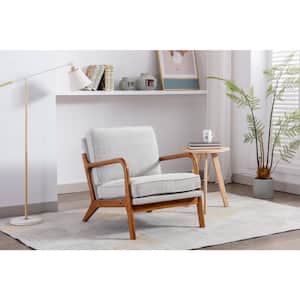 Morden Armchair, Wooden Leisure Chair, Single Sofa Chair with Backrest and Cushion,Living Room Reading Chair,Oyster Grey