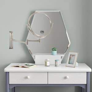 8 in. 1x/10x Magnifying Wall-Mounted Bathroom Makeup Mirror with Extension Arm, Adjustable Height in Brushed Nickel