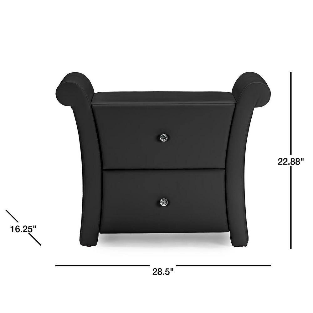 Victoria Black Faux Leather 2-Drawer Nightstand