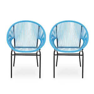 Nusa Black Metal Outdoor Patio Lounge Chair in Blue (2-Pack)