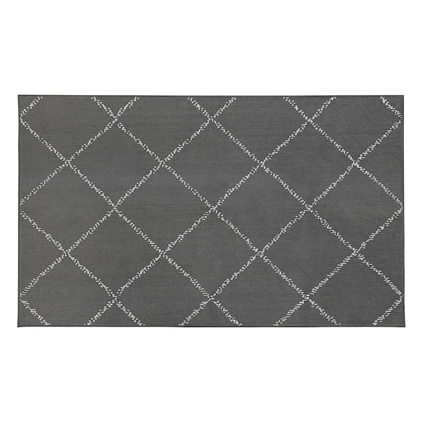 My Magic Carpet Medina Moroccan Diamond Grey 3 ft. x 5 ft. Rellis Washable Area Rug