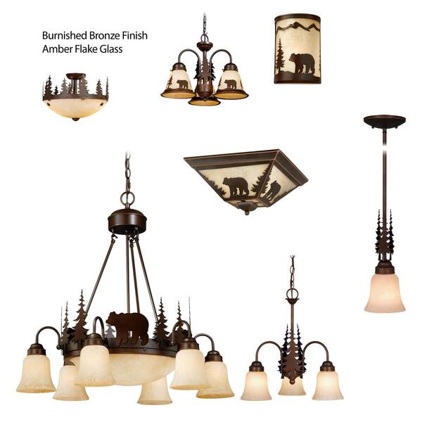 VAXCEL Bozeman 14 in. W Bronze Rustic Bear Flush Mount
