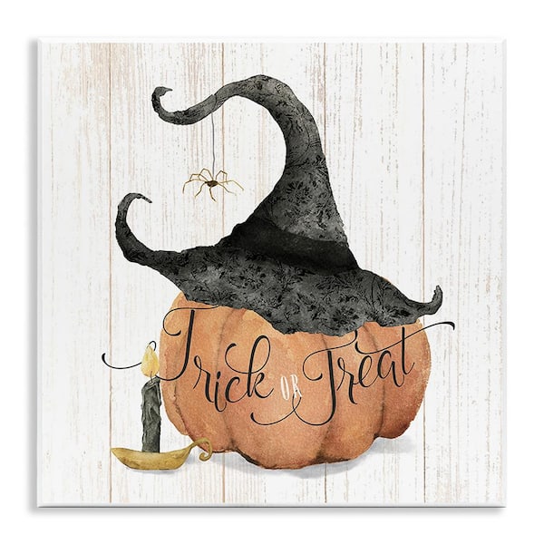 Stupell Industries Pumpkin and Witch Hat by Deane Beesley 1 Piece Unframed Graphic Print Typography Poster Art Print 12 in. x 12 in.