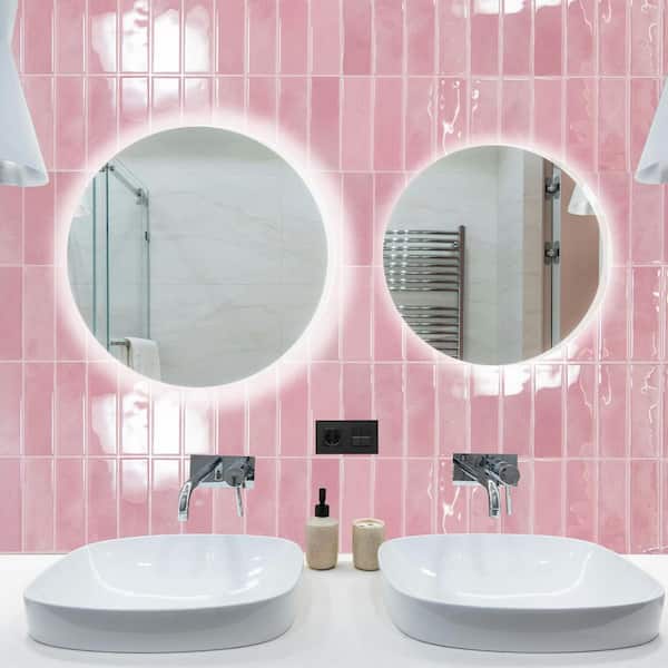Pink 11.4 in. x 9 in. PVC Peel and Stick Backsplash, Self Adhesive Glossy Vinyl Wall Tiles for Kitchen (10-Pack)