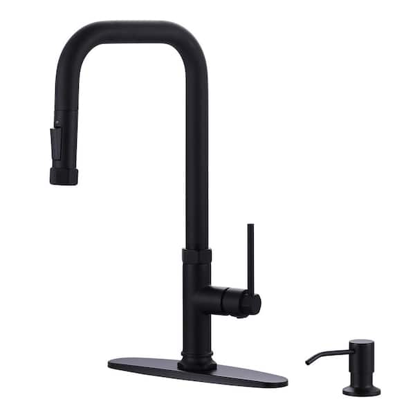 ARCORA Matte Black Single Handle Pull Out Sprayer Kitchen Faucet Deckplate Included in Stainless