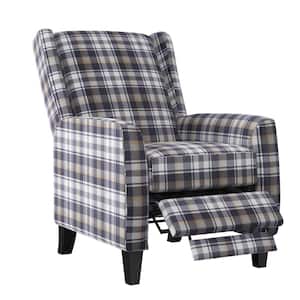 Gray Plaid Velvet Push Back Recliner Chair