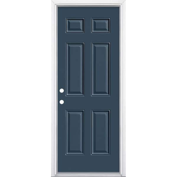 Masonite 30 in. x 80 in. 6-Panel Right-Hand Inswing Painted Steel Prehung Front Exterior Door with Brickmold