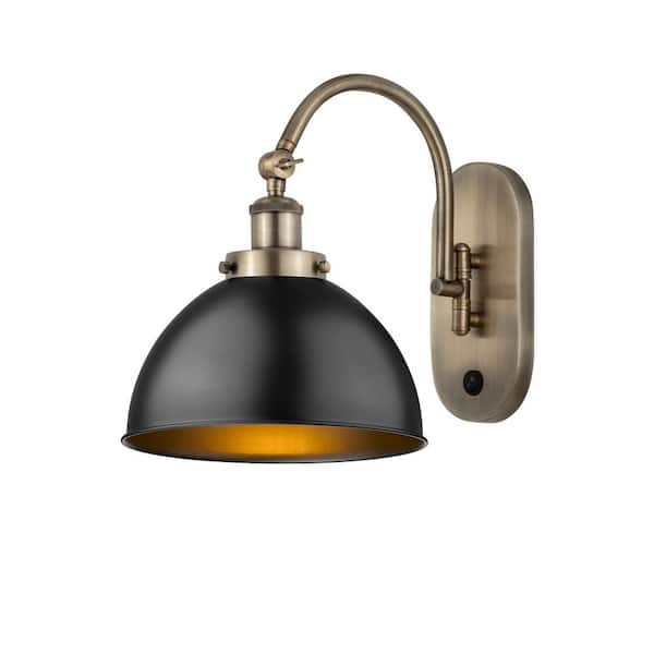 Ballston Urban 1-Light Antique Brass, Matte Black Wall Sconce with Black Metal Shade