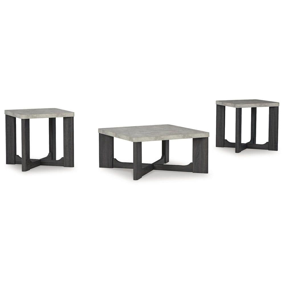 Gray Square Faux Cement and Wood Coffee Table Set
