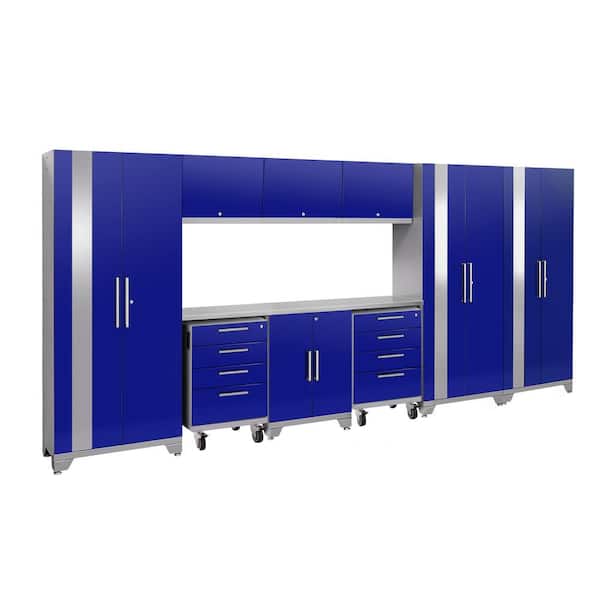 NewAge Products Performance 2.0 77.25 in. H x 162 in. W x 18 in. D 24-Gauge Welded Steel Garage Cabinet Set in Blue (10-Piece)