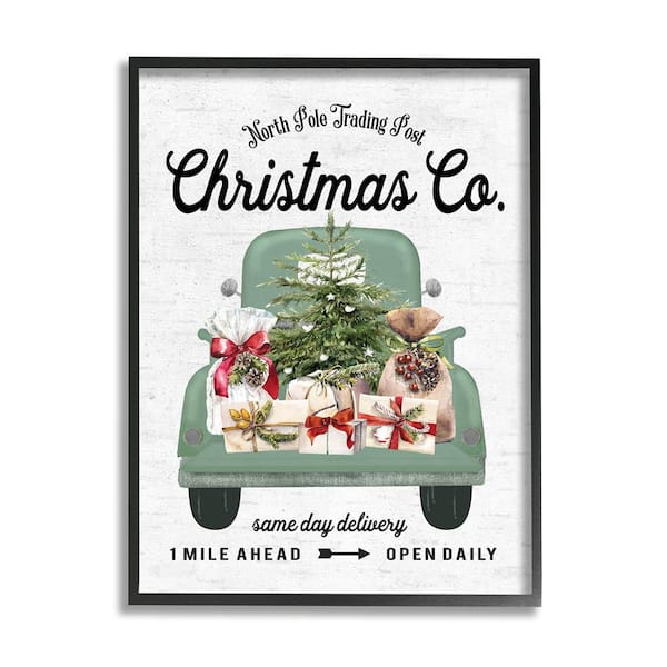 Stupell Industries Christmas Co Gift Truck by Lettered and Lined 1-Piece Framed Graphic Print Travel Poster Art Print 14 in. x 11 in.