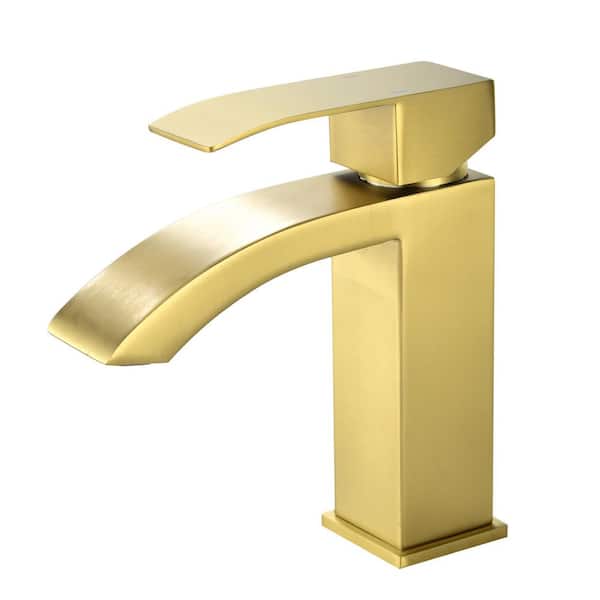 WELLFOR Single-Handle Single Hole Bathroom Faucet with Ceramic Valve, Low Arc Brass Sink Faucets in Brushed Gold