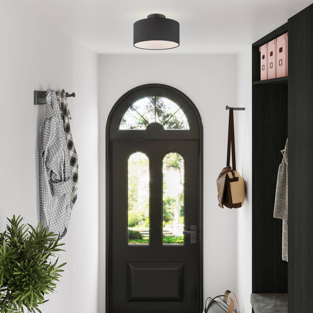 Bainbridge Modern Black and White Drum LED Semi-Flush Mount