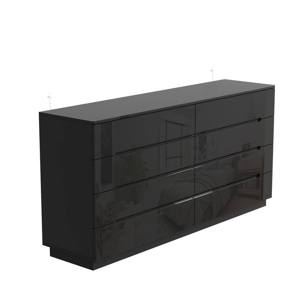 Black High Gloss 63" Double Dresser with LED Lights