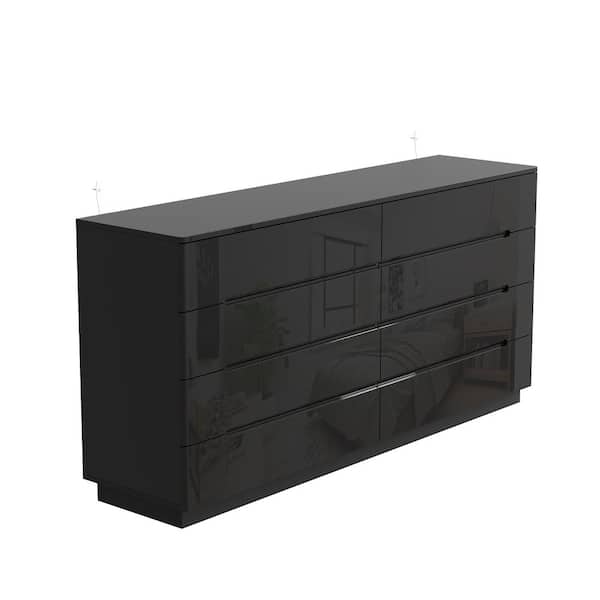 FUFU&GAGA Black 8-Drawer 63 in. W Wood Double Dresser Chest of  display picture 1