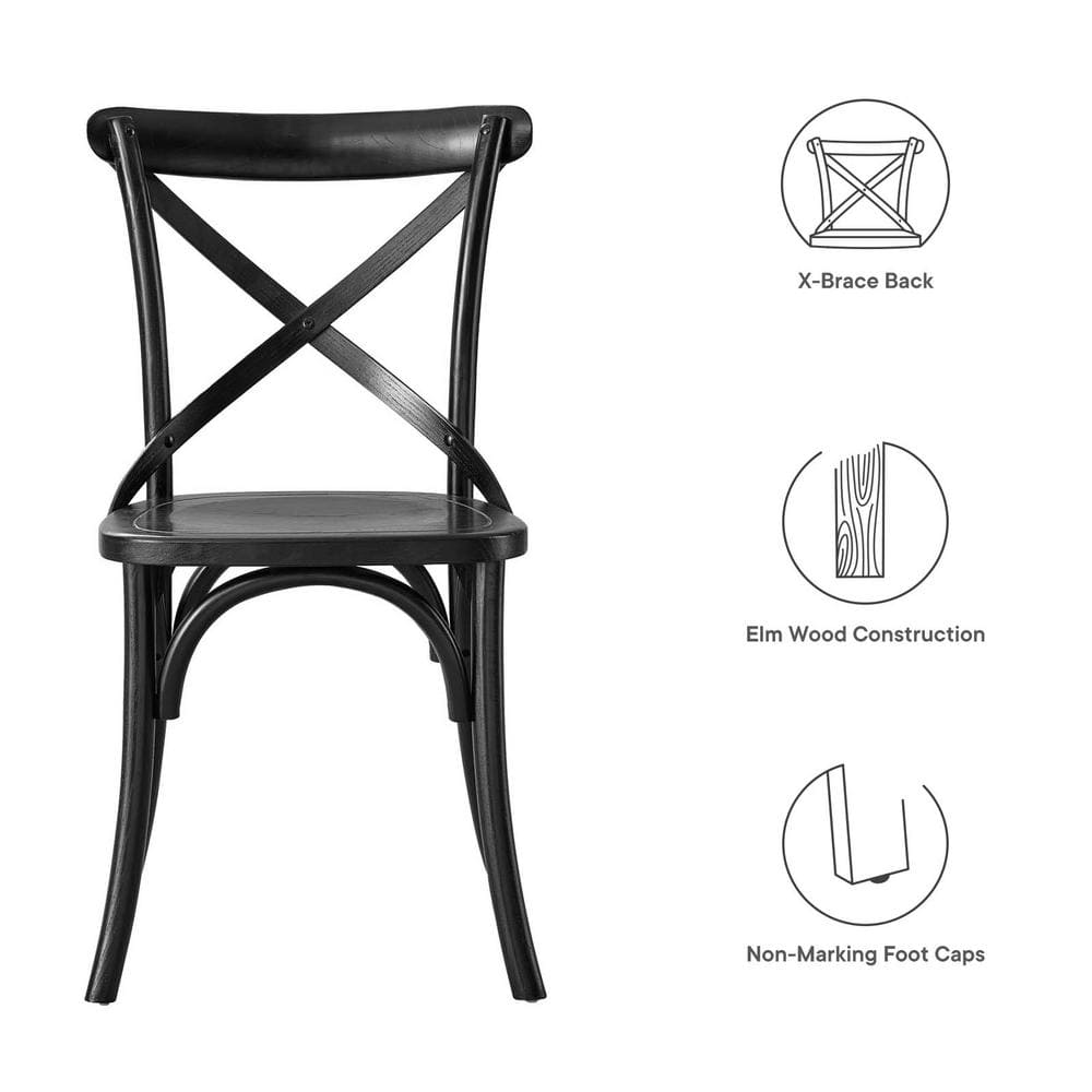 Elm Wood Black X-Brace Dining Side Chair