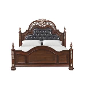 Lyon Cherry Wood Frame Faux Leather Upholstered Queen Panel Bed