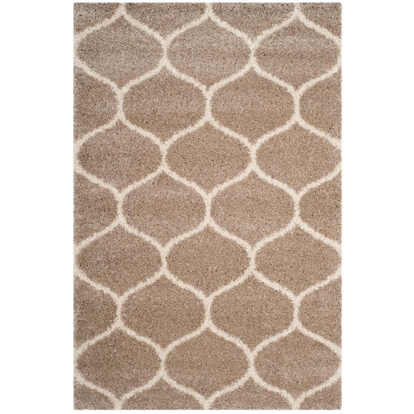 Hudson Shag 10 ft. x 14 ft. Beige/Ivory Geometric Trellis Area Rug