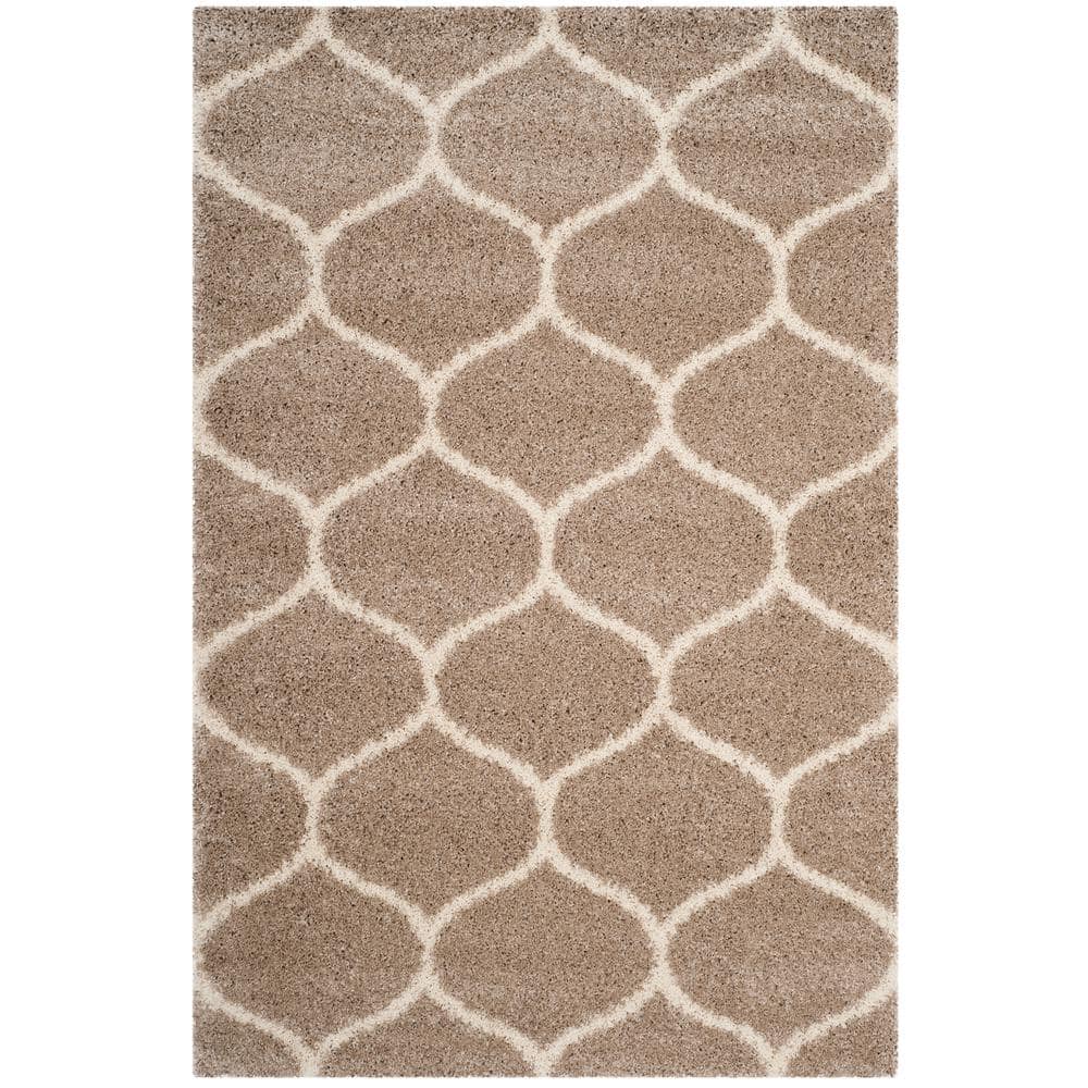Hudson Shag Beige/Ivory 6 ft. x 9 ft. Geometric Trellis Area Rug price history on PriceWatchPro