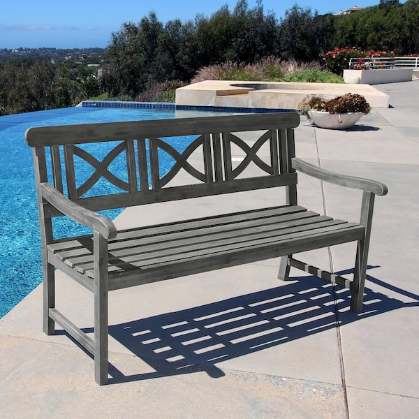 Vifah Renaissance Hand-Scraped Acacia Hardwood Patio Bench