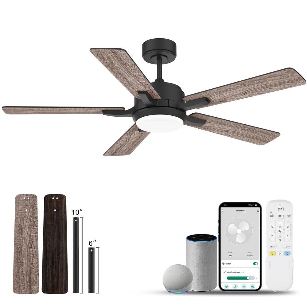 52 in. Smart Outdoor Indoor Black Ceiling Fans with LED Lights and Remote, WIFI Alexa App Workable, Quiet DC Motor price history on PriceWatchPro
