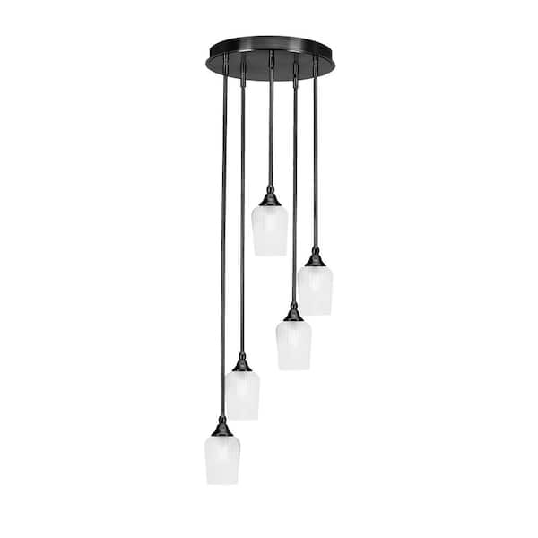 Unbranded Villa 5 Light Matte Black Pendant, Cluster Pendant Light with 5 in. Clear Textured Glass Shades, No Bulbs Included